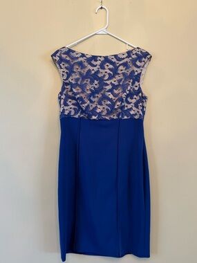 NWT Kay Unger Lace Cobalt Blue Cocktail Dress Size 10